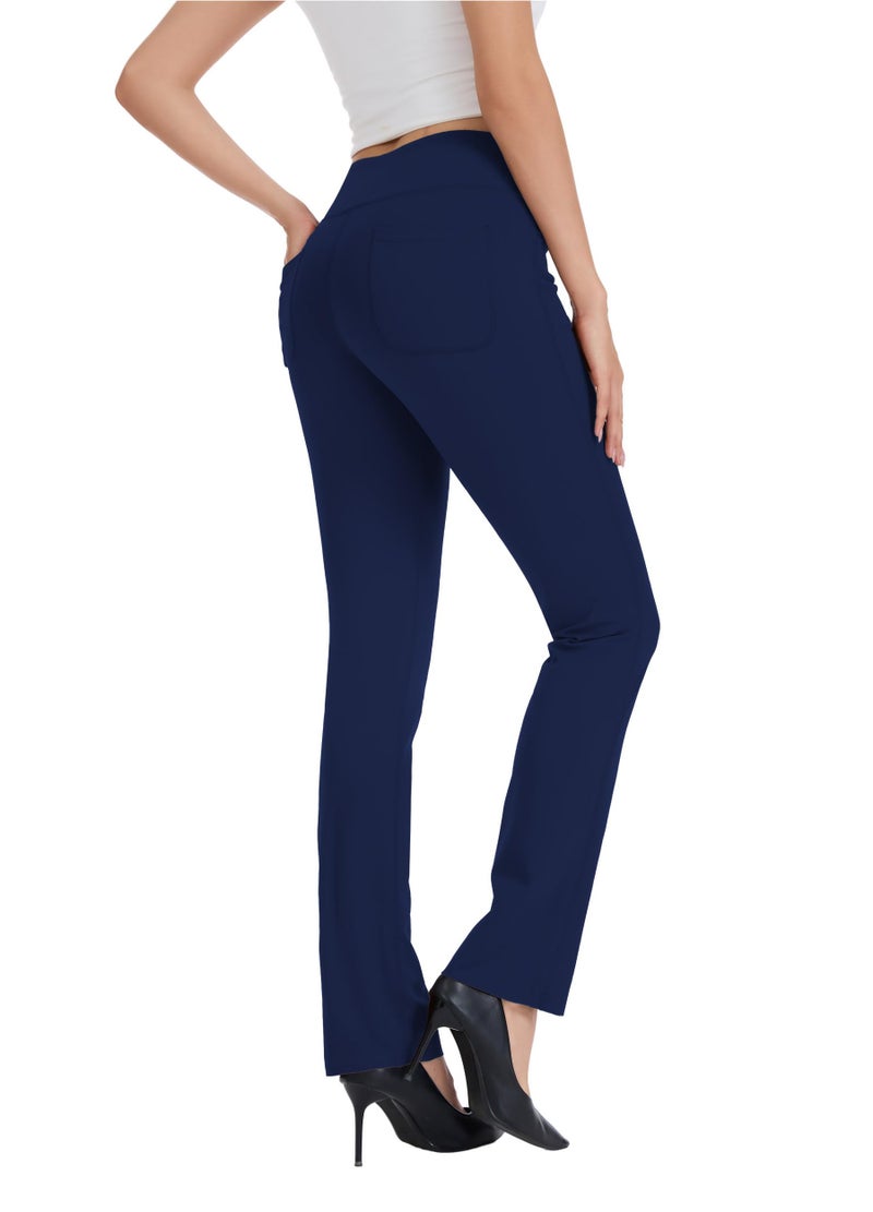 Safort Women's Yoga Pants Straight Leg Yoga Dress Pants 28"/30"/32"/34" Long Tall Inseam Stretch Slacks with Pocket for Workout 34'', Blue, L - Image 3